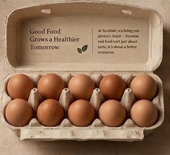 An open Seedtale Life carton of fresh desi eggs